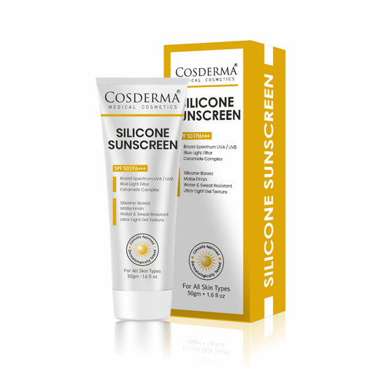 Cosderma Silicone Sunscreen – Broad Spectrum UV & Blue Light Shield with Ceramides | Matte, Water-Resistant, Ultra-Light Gel Formula