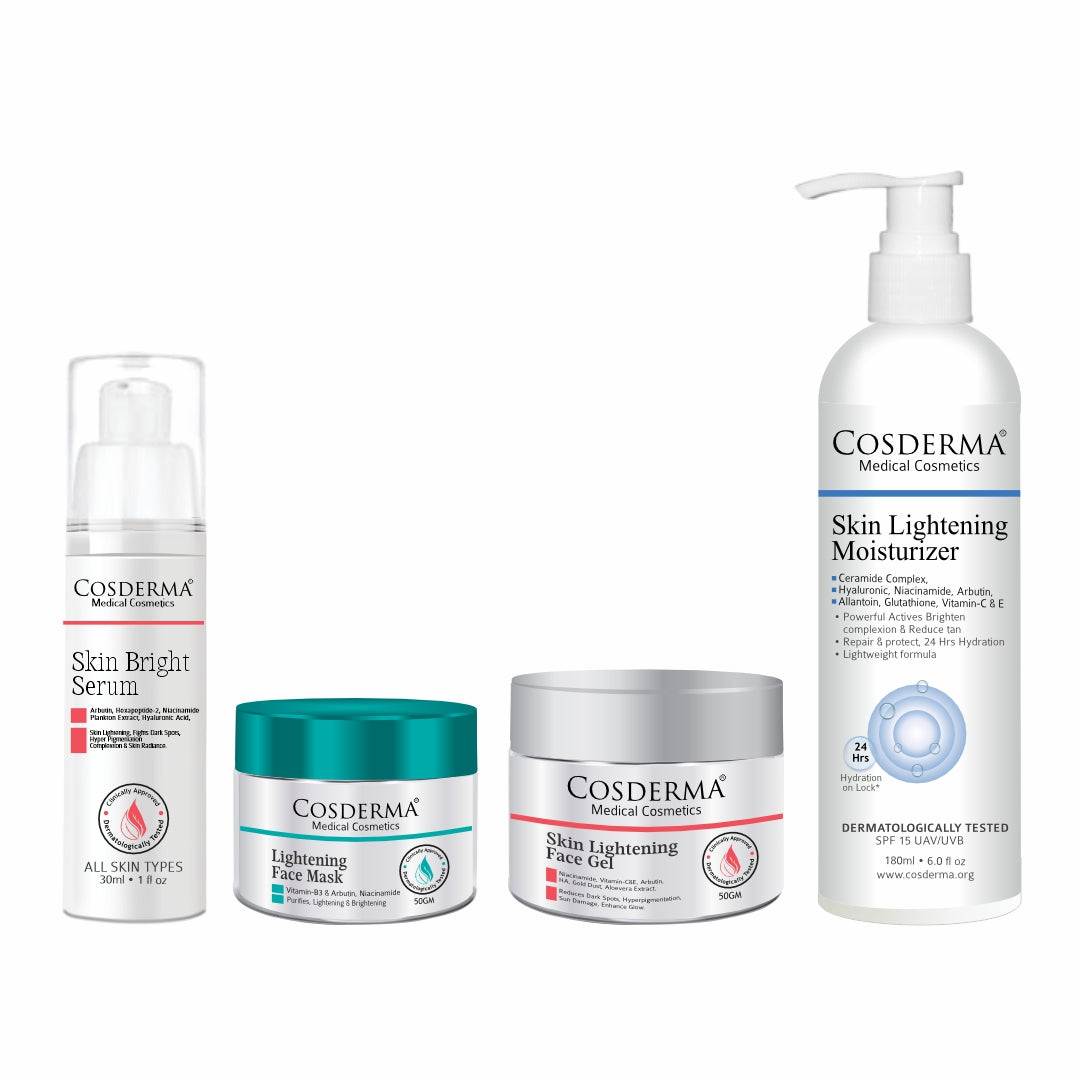 Cosderma Advanced Skin Lightening & Brightening Combo – Lightening Face Mask, Brightening Serum, Face Gel & Moisturizer for Radiant, Even-Toned & Glowing Skin