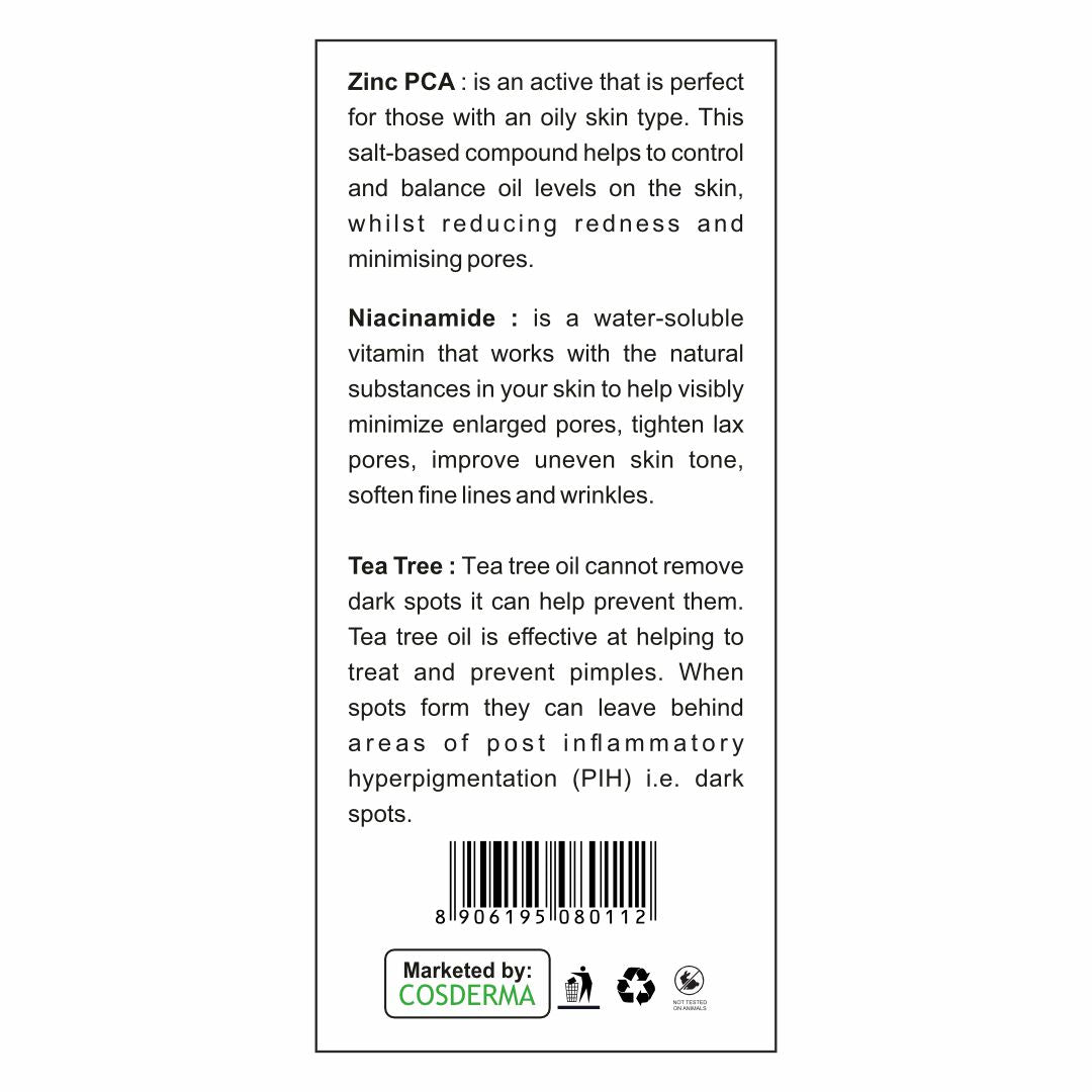 Cosderma Acne Clear Skin Serum | Niacinamide & Zinc PCA for Acne-Prone Skin
