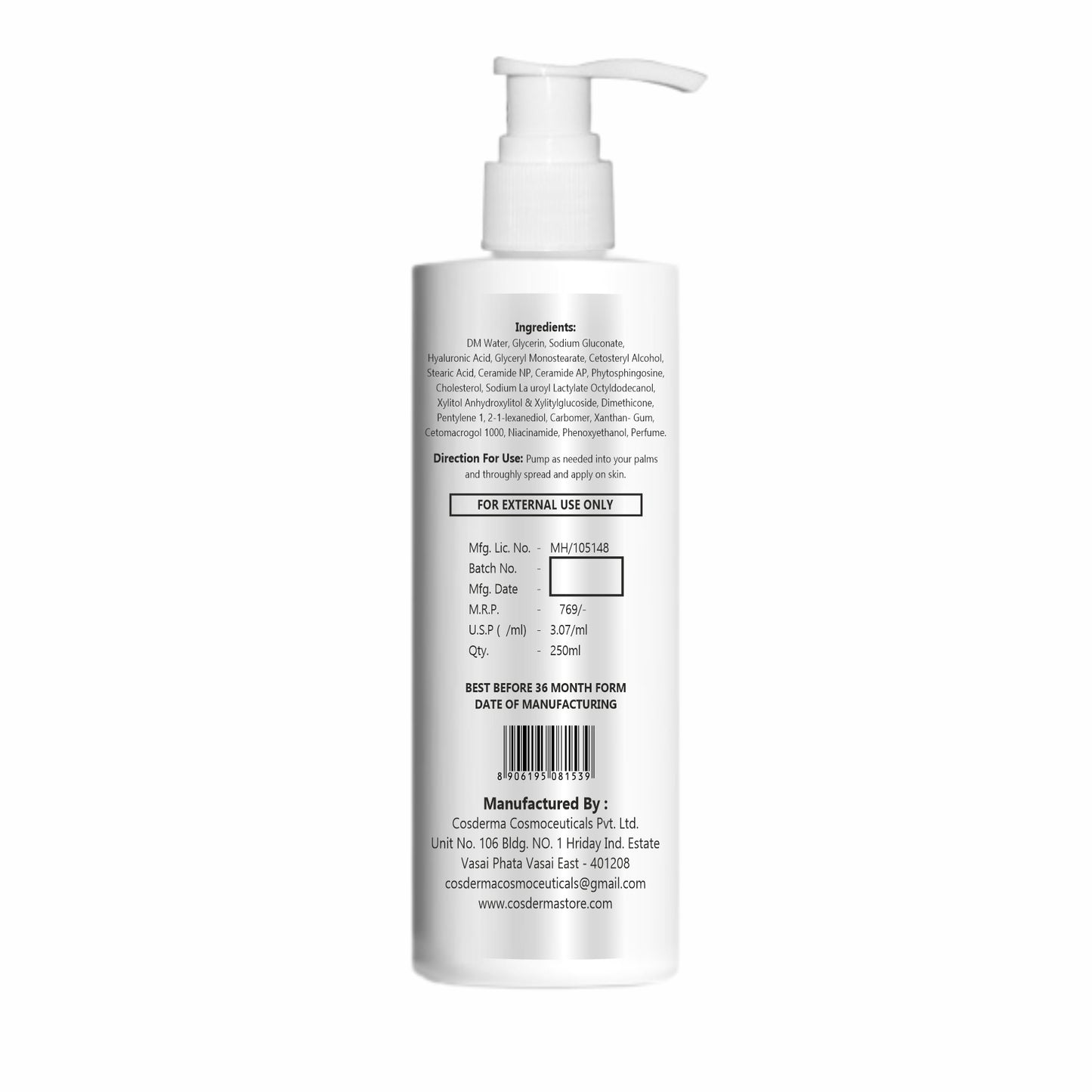 Hydra Q Oil-Free Moisturizing Cream with Ceramide Complex for Oily to Normal Skin - 250ml