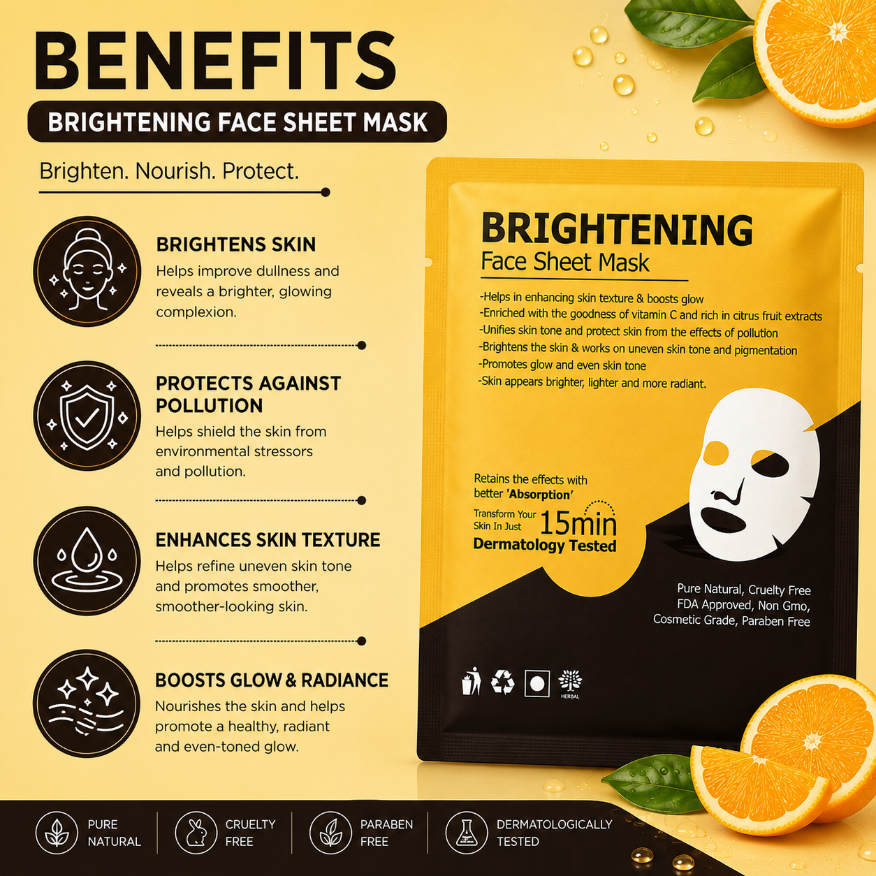 Cosderma Brightening Face Sheet Mask for Unify Skin Tone & Radiant Glow (Pack of 10)