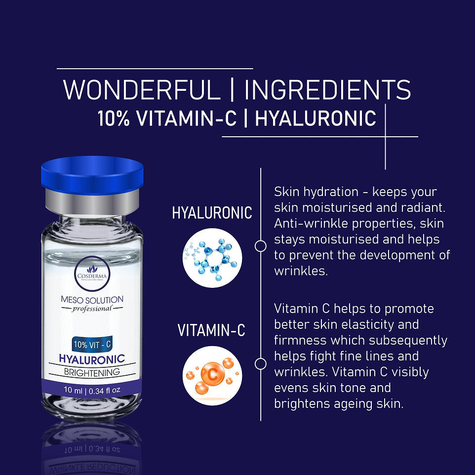 Cosderma Meso Solution Professional Serum - Vitamin C, Glutathione & Hyaluronic Acid for Brightening