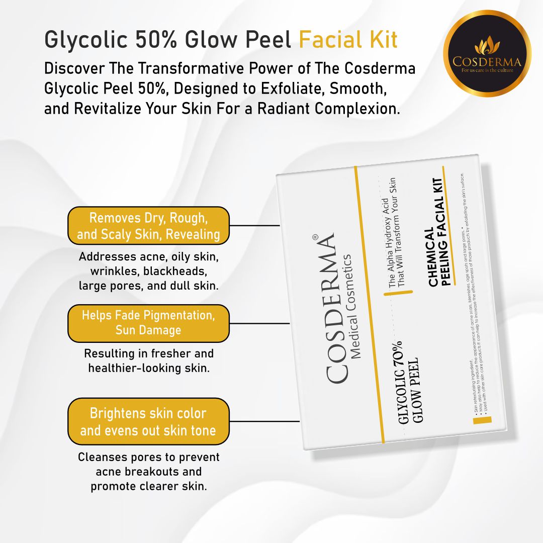 Cosderma Glycolic 70% Glow Peel - Deep Exfoliation & Skin Renewal | Chemical Peeling Facial Kit