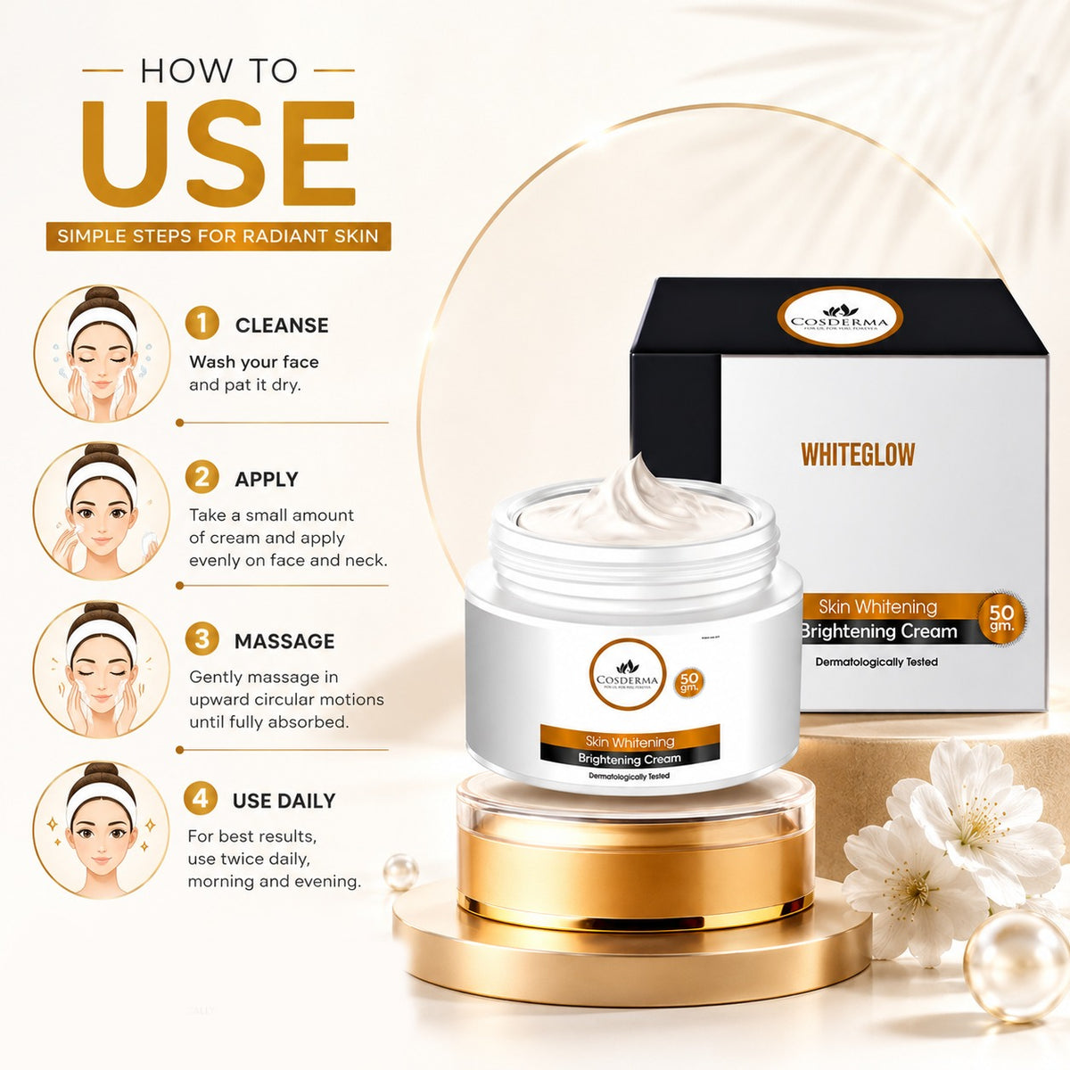 Cosderma Whiteglow Skin Brightening Whitening Face Cream – 50gm