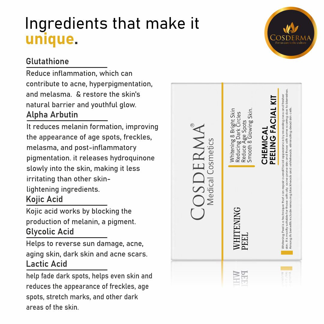 Cosderma Whitening Peel Facial Kit for Glowing, Smooth, and Bright Skin | Chemical Peeling Facial Kit