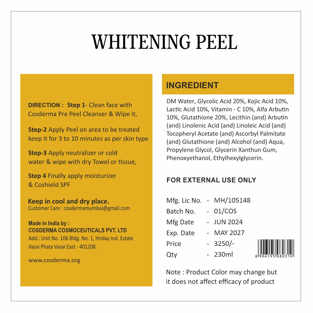 Cosderma Whitening Peel Facial Kit for Glowing, Smooth, and Bright Skin | Chemical Peeling Facial Kit