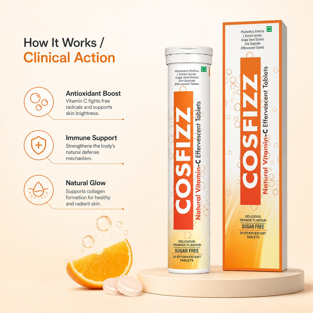 Cosfizz - Natural Vitamin C Effervescent Tablets for Immunity & Skin Health