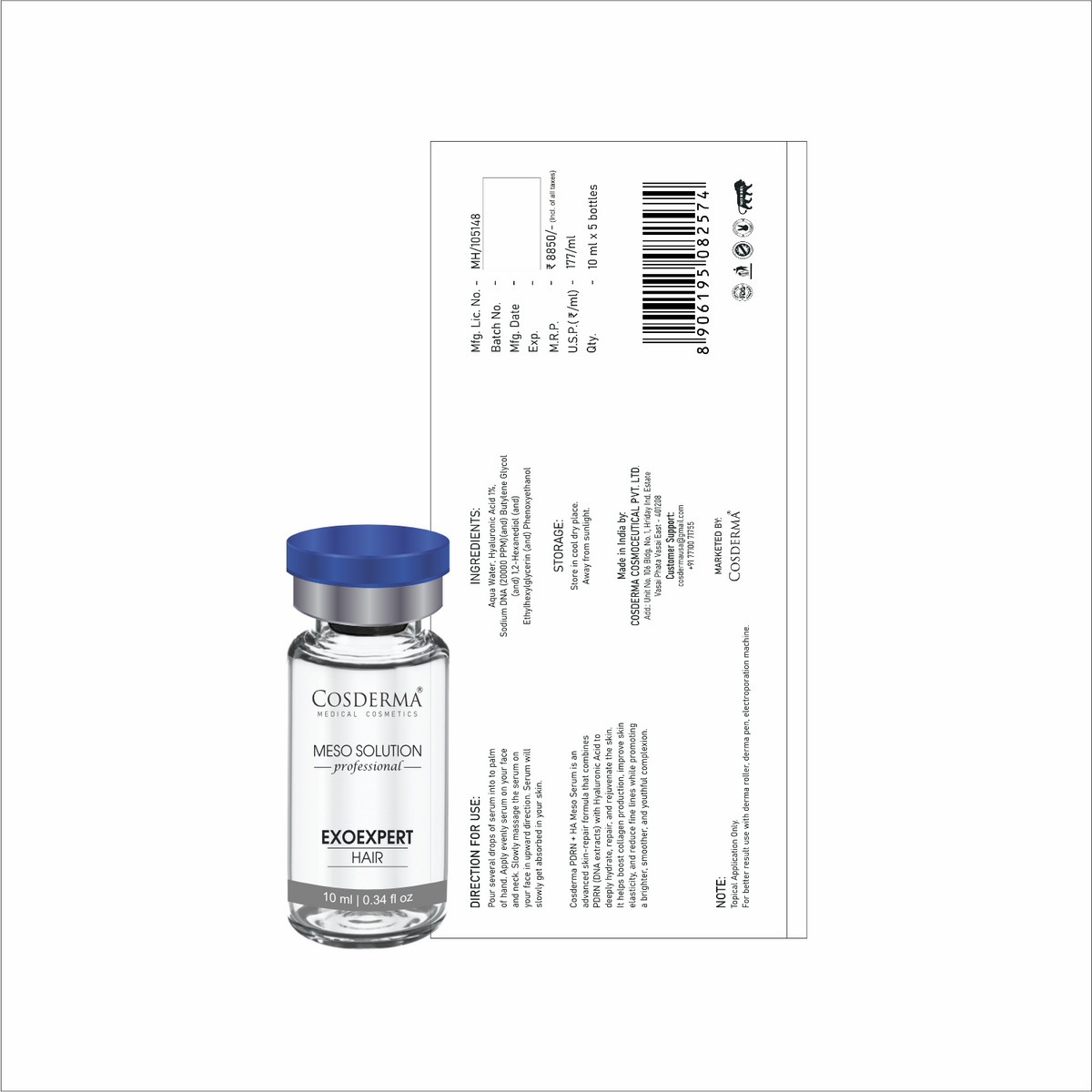 Cosderma Professional Meso Solution – EXOEXPERT HAIR (10ml x 5 Bottles)