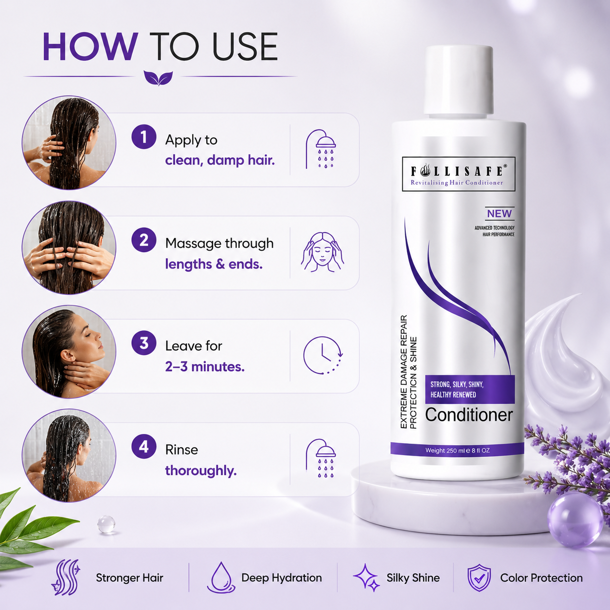 Follisafe Hair Conditioner - Advanced Damage Repair & Shine for Treated Hair