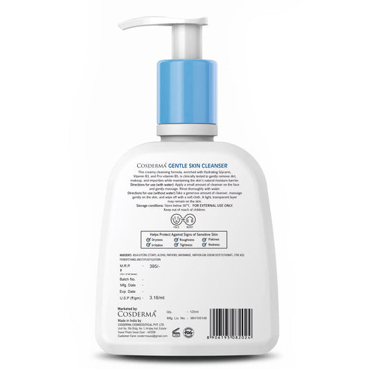 Cosderma Gentle Skin Cleanser for Sensitive & Dry to Normal Skin – Hydrating Creamy Formula