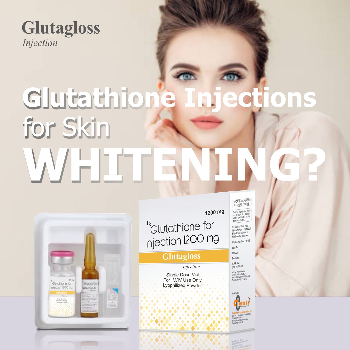 Cosderma Glutagloss Glutathione 1200 mg Injection with Vitamin C – Skin Whitening & Brightening Formula (IM/IV Use Only) - ⚠️ DOCTOR’S PRESCRIPTION REQUIRED