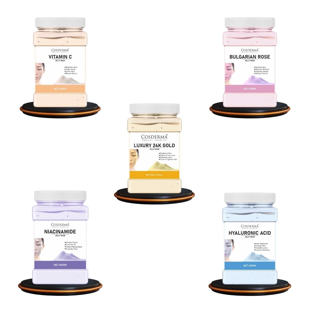 Cosderma Jelly Mask Combo – Set of 5 for Hydration, Brightening, Anti-Aging & Skin Rejuvenation