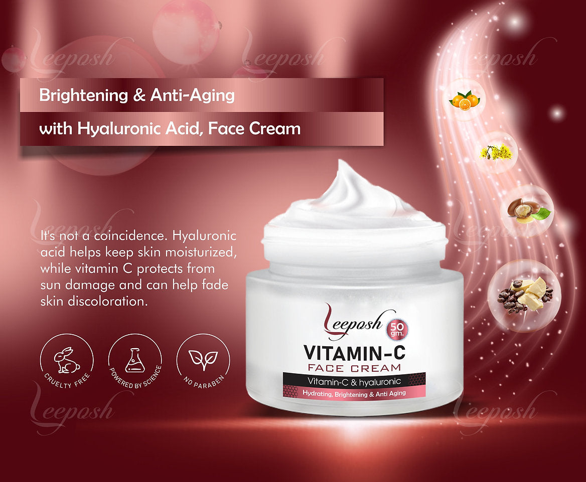 Leeposh Vitamin C Face Cream – Oil-Free, Quick Absorbing, Skin Brightening & Hydrating for All Skin Types