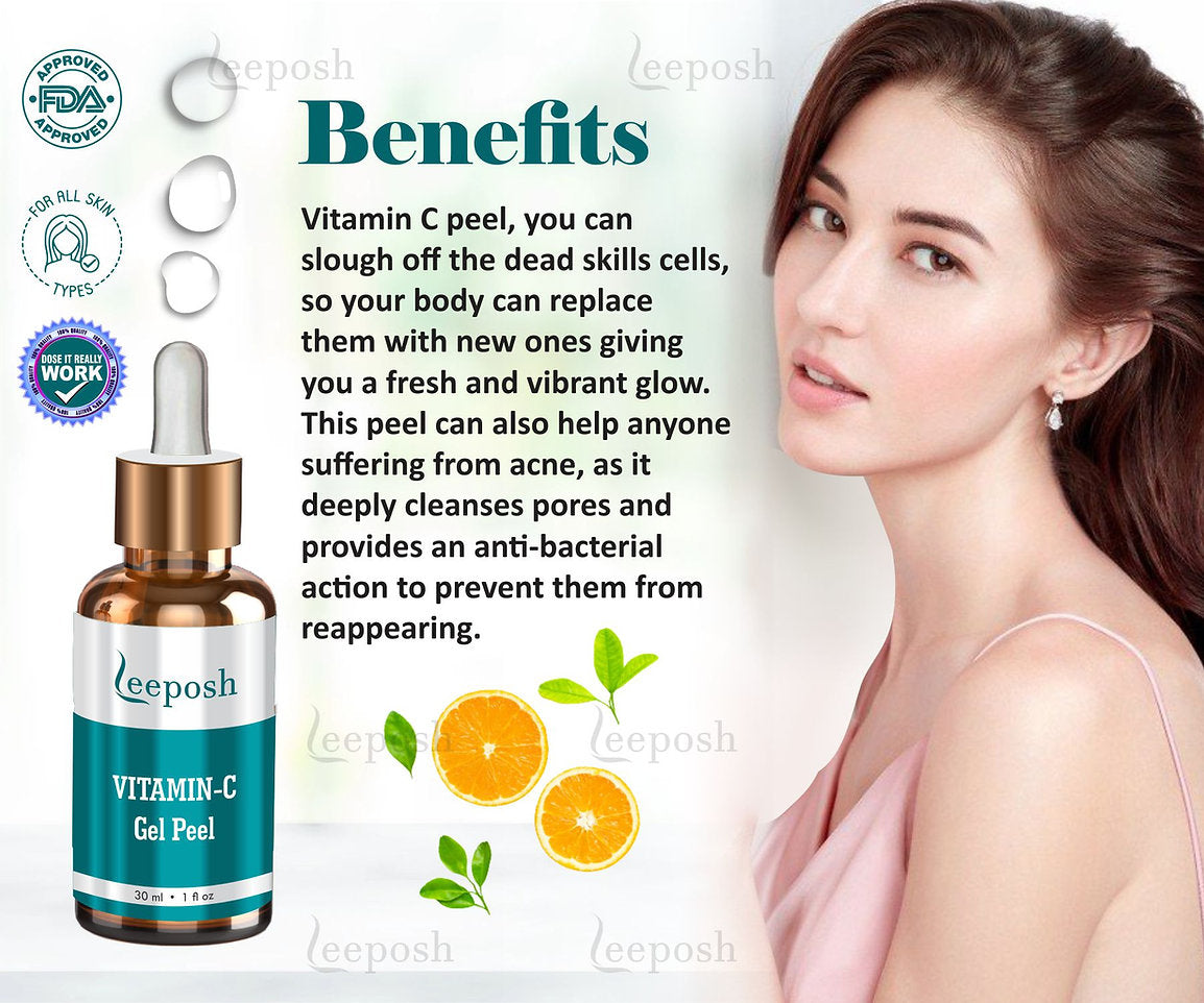 Leeposh Vitamin C Peel with Glycolic Acid & Niacinamide with Neutralizer Spray | Brightening, Anti-Ageing, Skin Lightening
