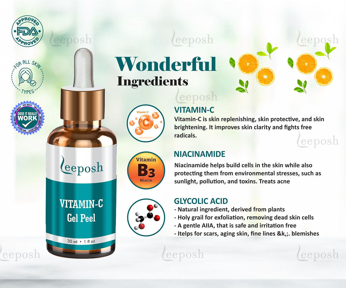 Leeposh Vitamin C Peel with Glycolic Acid & Niacinamide with Neutralizer Spray | Brightening, Anti-Ageing, Skin Lightening