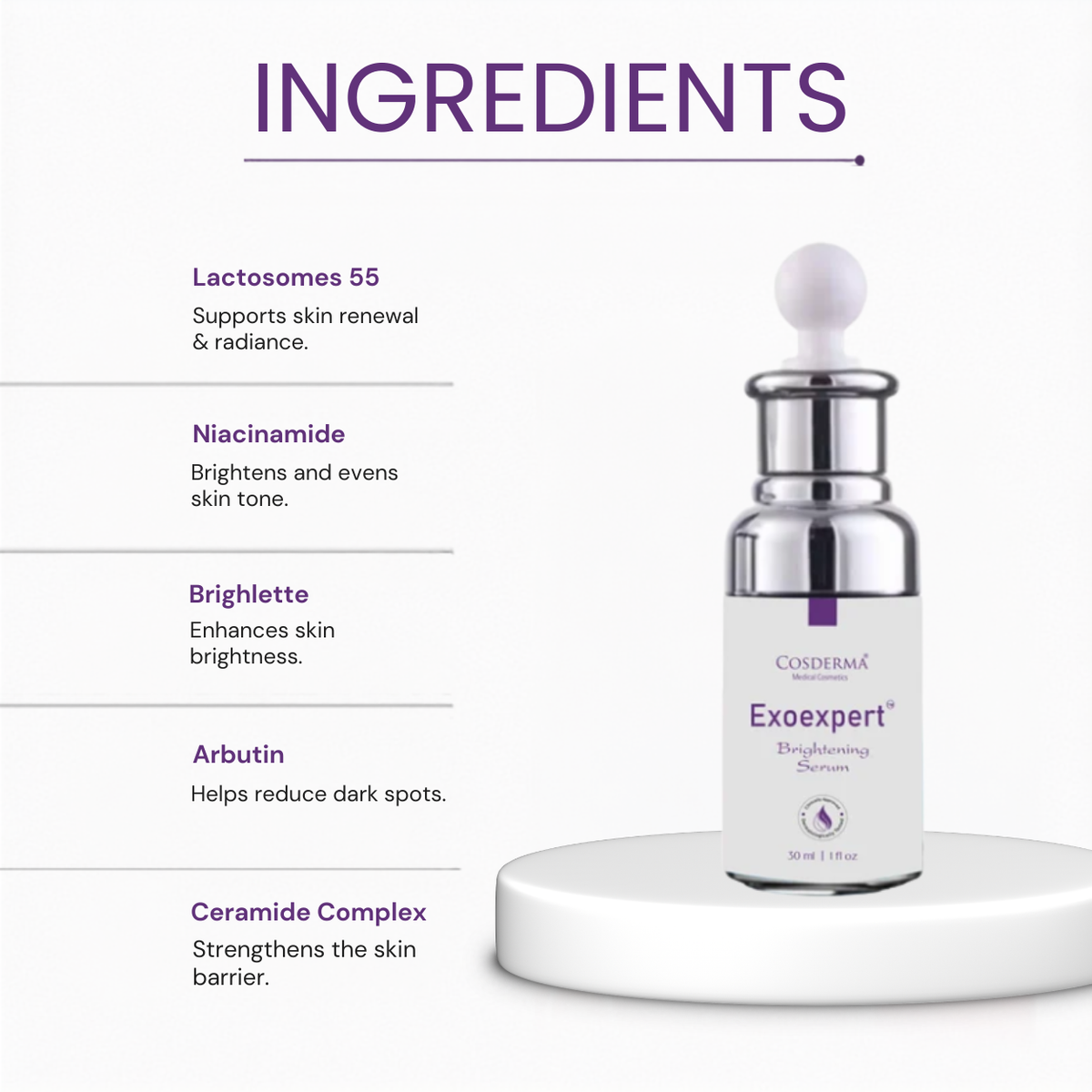 Cosderma Exoexpert Brightening Serum. Advanced Depigmenting & Radiance Restoration Formula.
