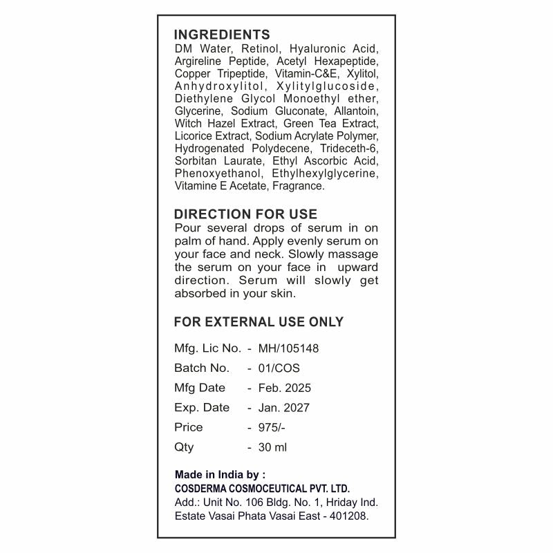 Cosderma Retinol Serum - Advanced Anti-Aging Treatment with Vitamin A