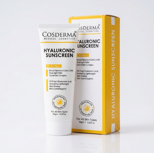 Cosderma Hyaluronic Sunscreen – Oil-Free Hydrating Broad Spectrum UV & Blue Light Protection with Ceramide Complex