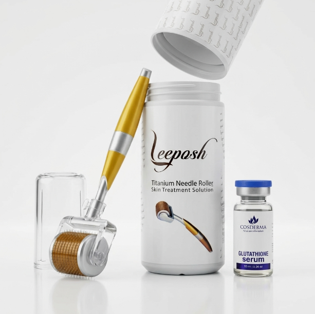 Cosderma Professional Skin Brightening Kit with Leeposh Derma Roller & Glutathione Serum
