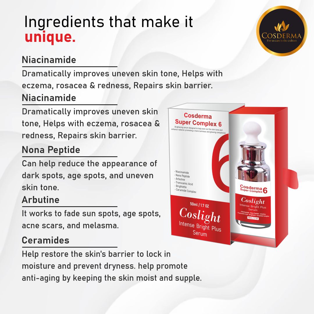 Coslight Intense Bright Plus Serum – Advanced Brightening & Hydration | Cosderma Super Complex 6