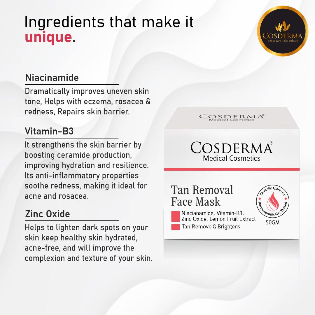 Cosderma Tan Removal Face Mask - Reduce Tan, Acne, Spots & Wrinkles