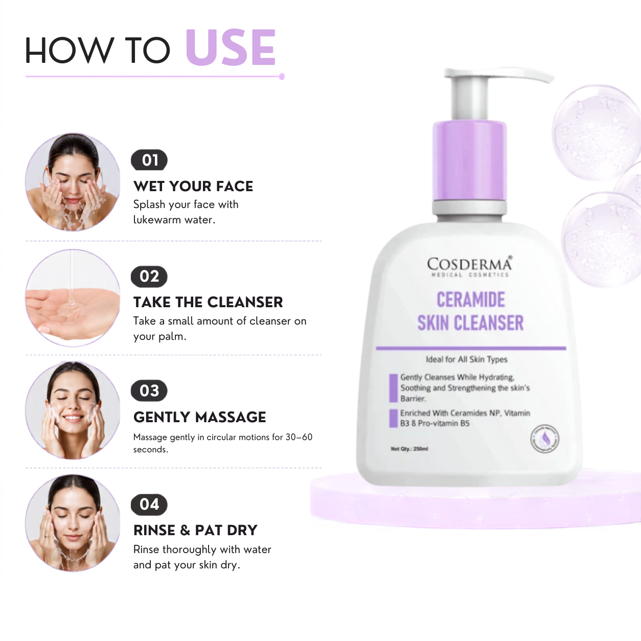 Cosderma Ceramide Skin Cleanser – Hydrating & Barrier Strengthening Cleanser for All Skin Types (250ml)