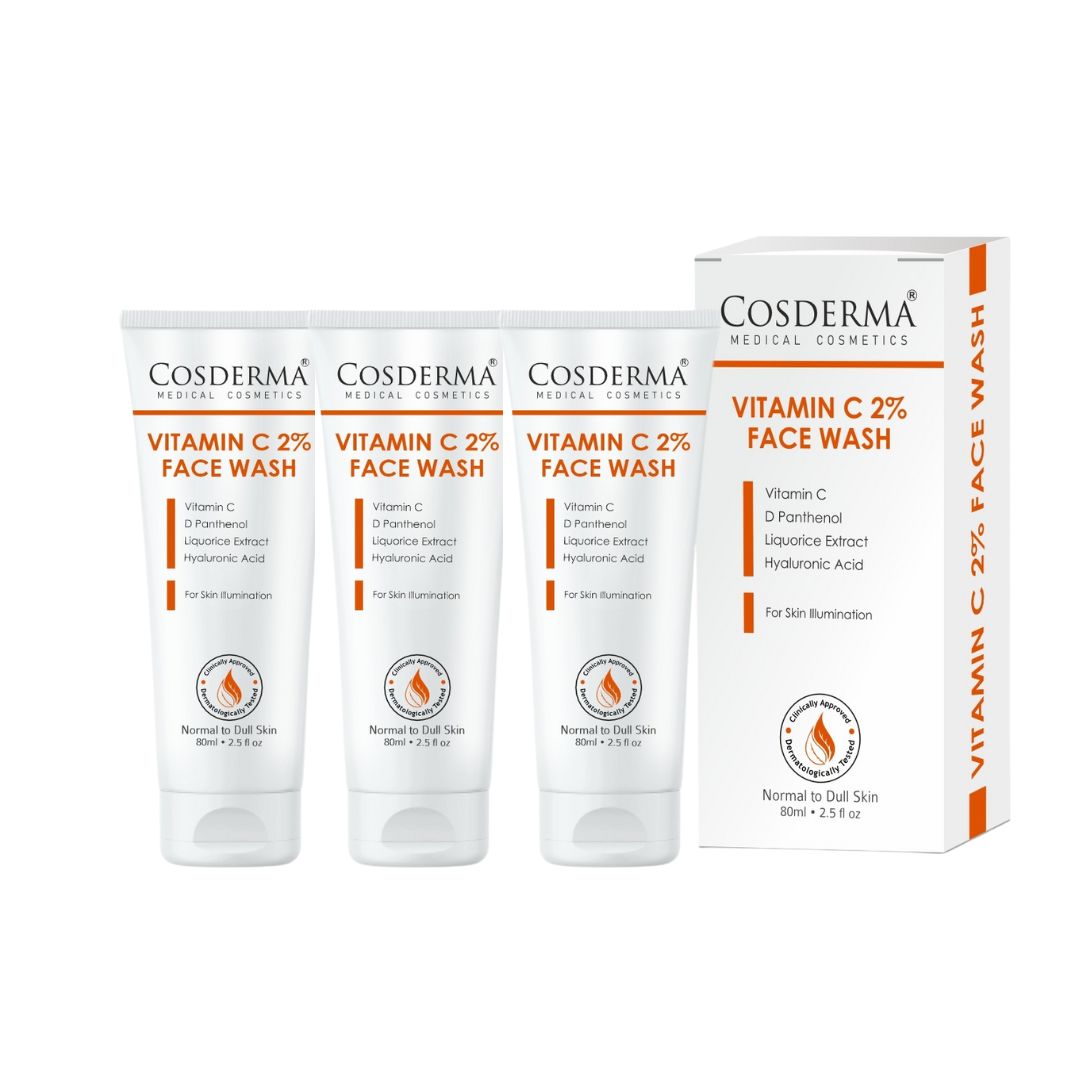 Cosderma Vitamin C 2% Face Wash – Brightening Cleanser with D-Panthenol, Licorice Extract & Hyaluronic Acid for Radiant, Glowing Skin