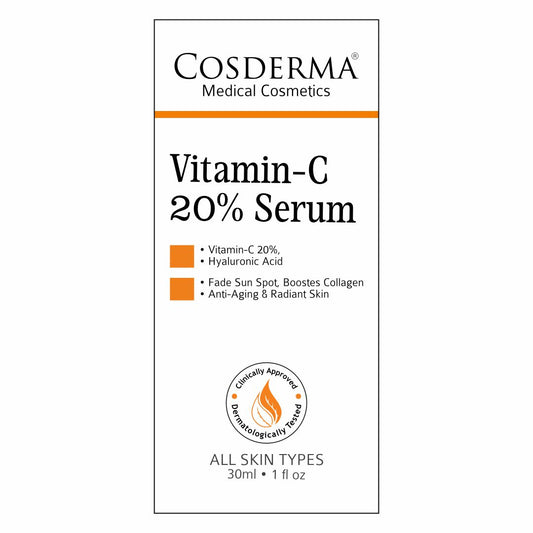 Cosderma Vitamin C 20% Serum with Hyaluronic Acid and Niacinamide - Brightening & Hydrating Skin Care