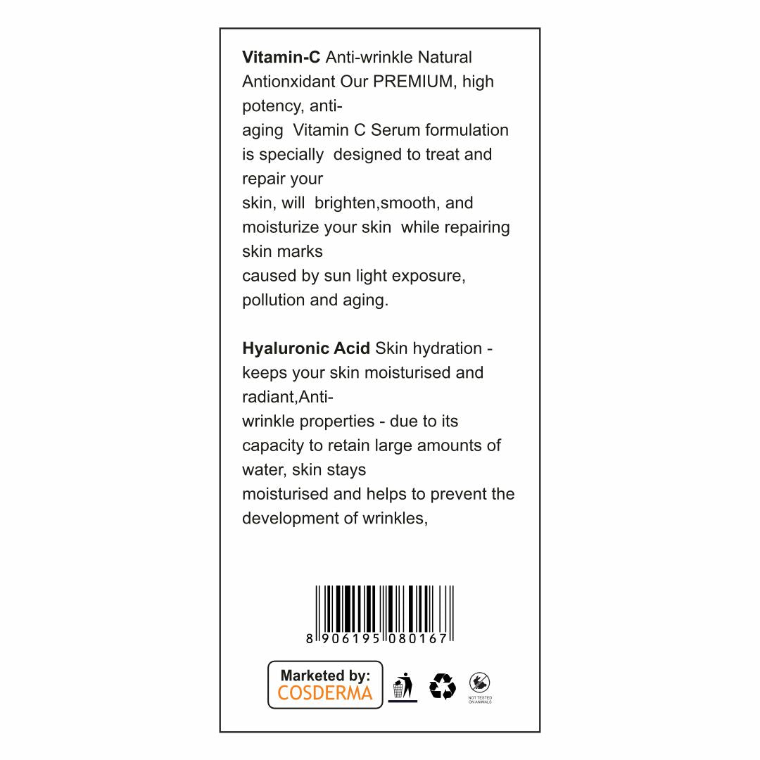 Cosderma Vitamin C 20% Serum with Hyaluronic Acid and Niacinamide - Brightening & Hydrating Skin Care