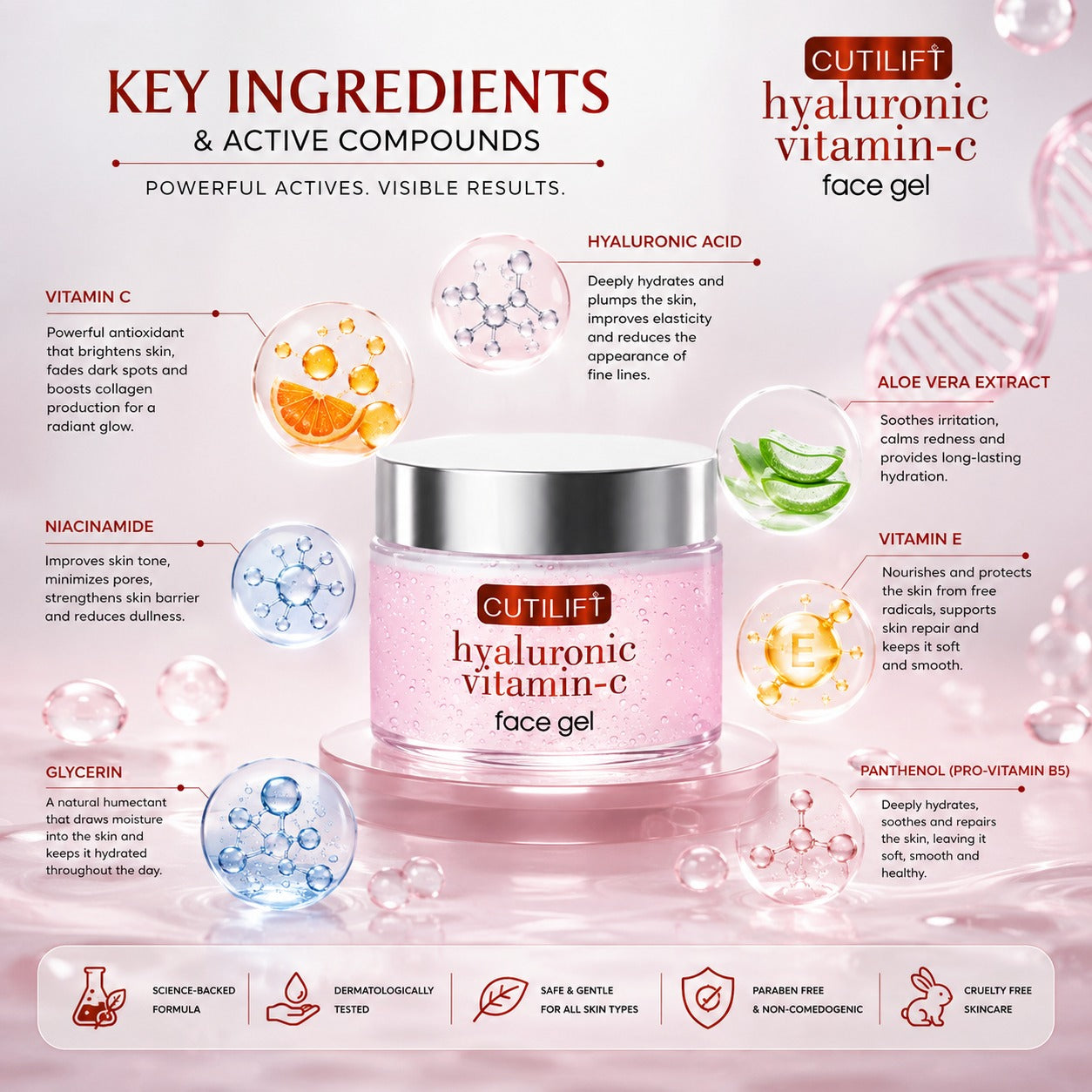 Cutilift Hyaluronic Vitamin-C Face Gel | Hydrating & Brightening Formula