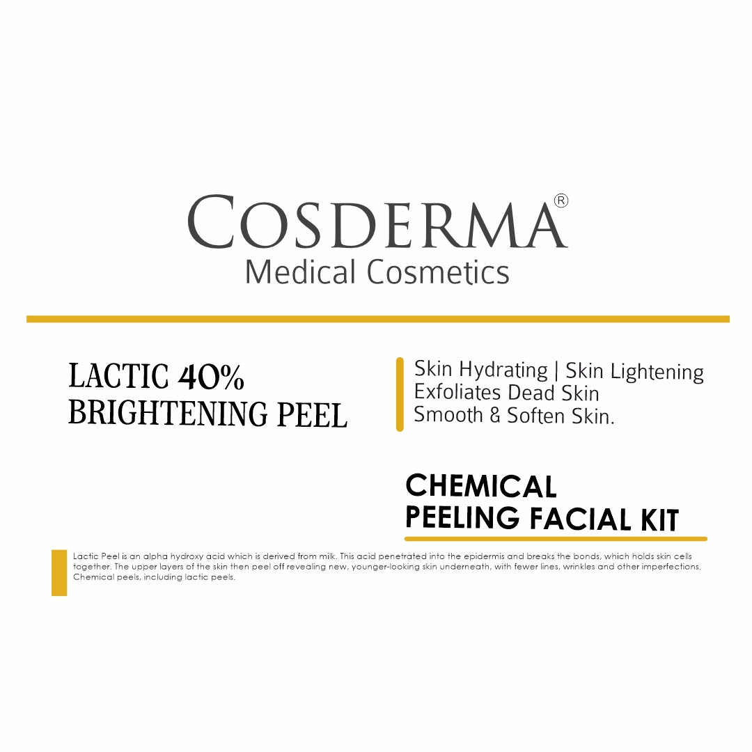Cosderma Lactic 40% Brightening Peel - Rejuvenate & Brighten Your Skin | Chemical Peeling Facial Kit