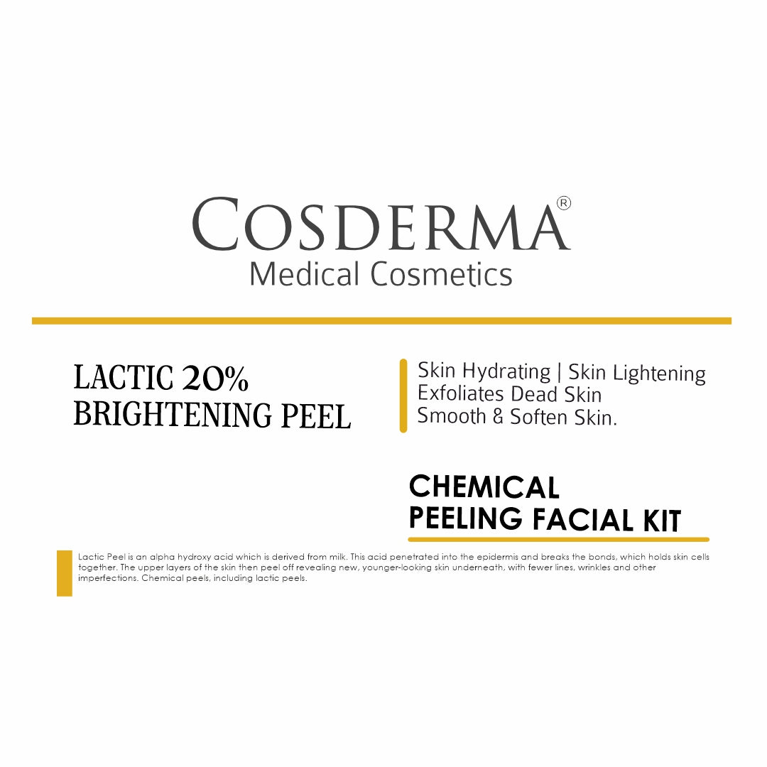 Cosderma Lactic 20% Brightening Peel - Exfoliate & Revitalize Your Skin | Chemical Peeling Facial Kit
