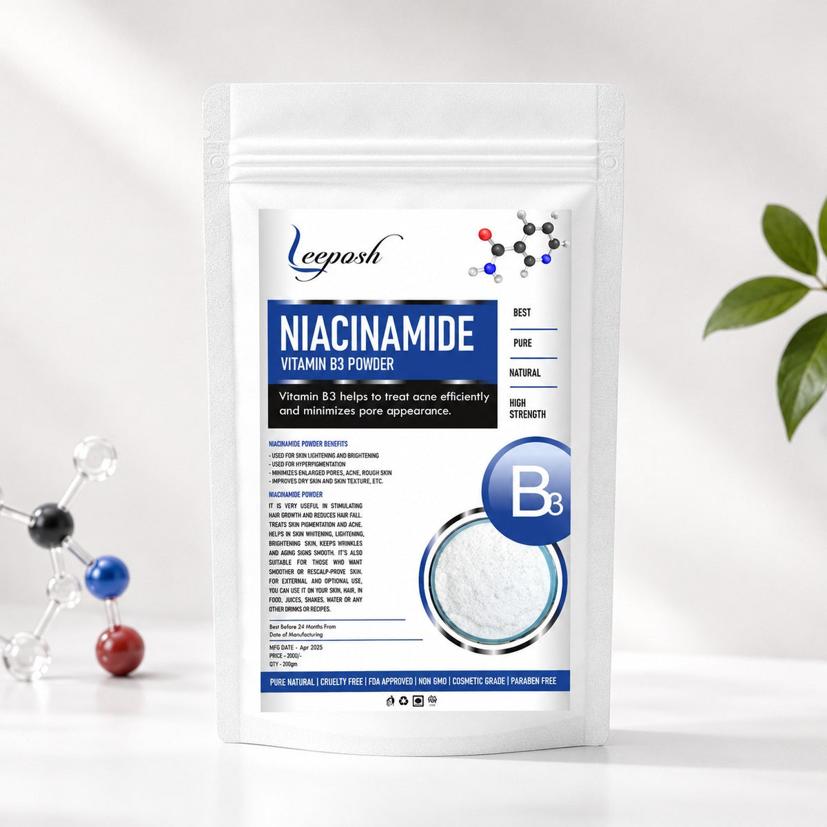 Leeposh Niacinamide Powder – Vitamin B3 for Skin Brightening, Acne & Pore Care