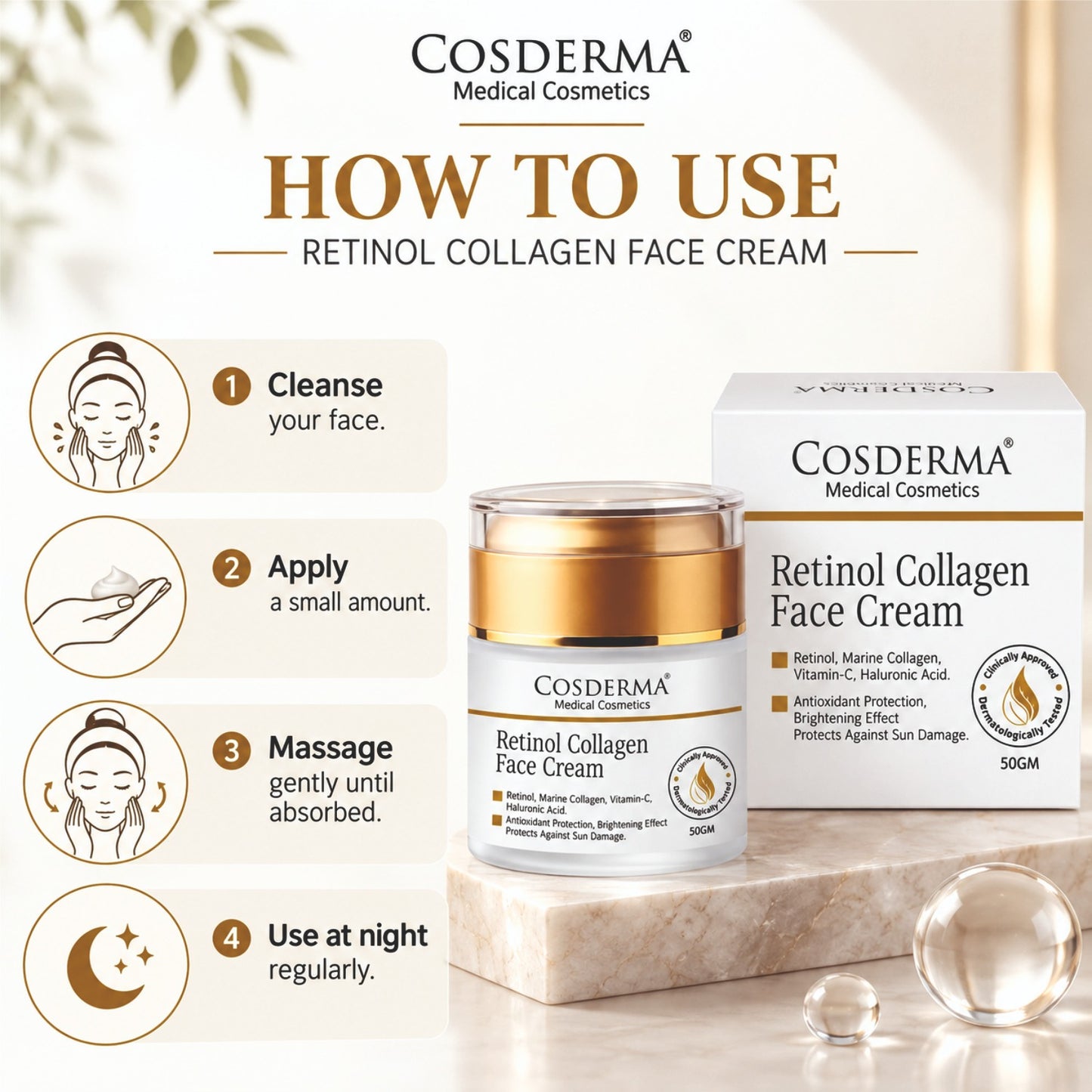 Cosderma Retinol Collagen Face Cream | Anti-Aging & Firming Skincare with Retinol & Marine Collagen