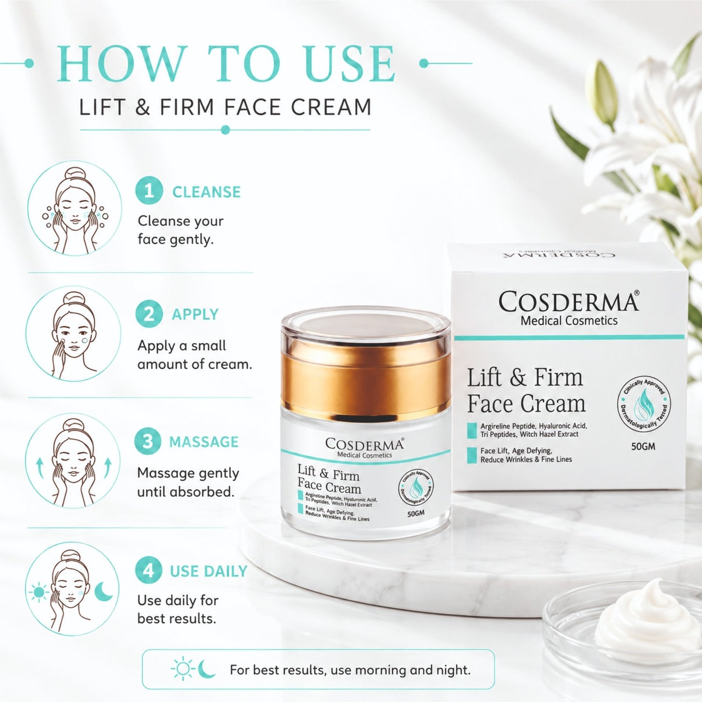 Cosderma Lift & Firm Face Cream for Peptide-Infused Anti-Aging and Firming Treatment