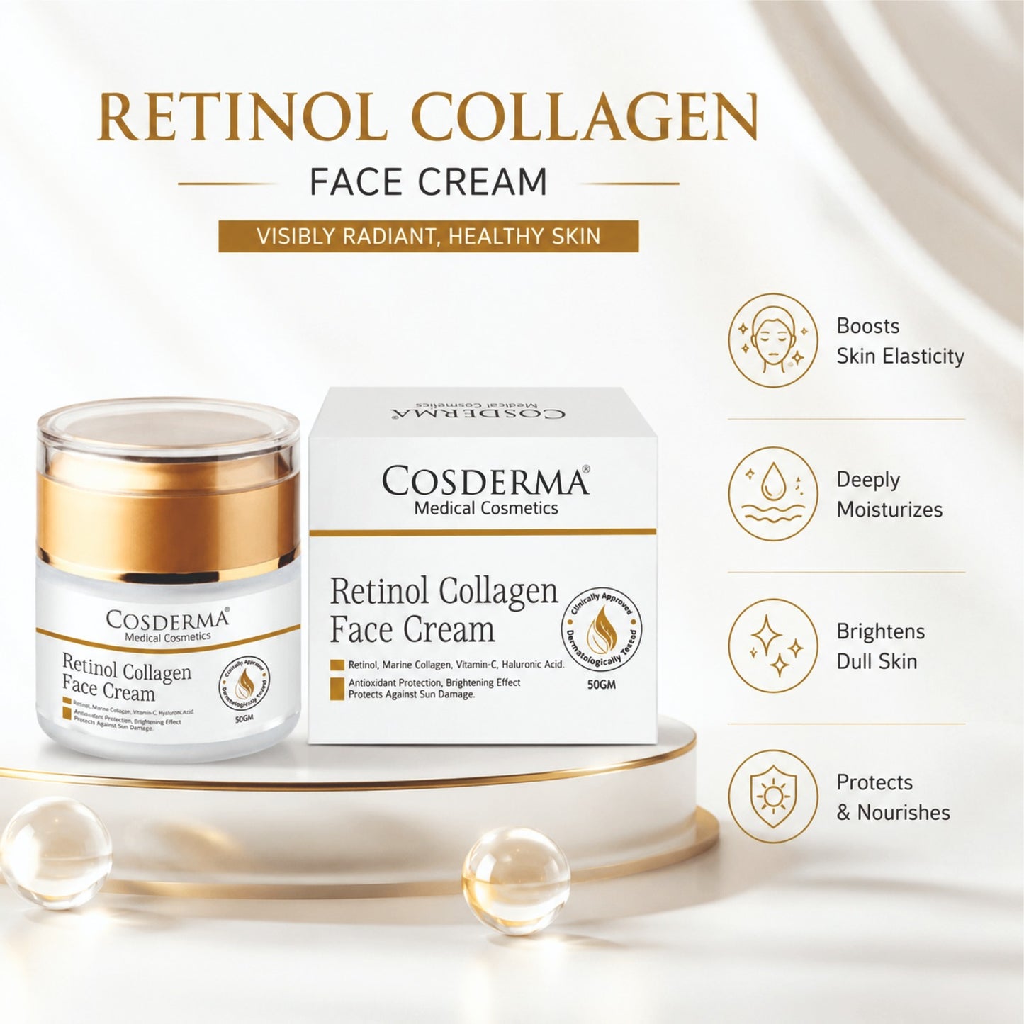 Cosderma Retinol Collagen Face Cream | Anti-Aging & Firming Skincare with Retinol & Marine Collagen