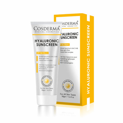 Cosderma Hyaluronic Sunscreen – Oil-Free Hydrating Broad Spectrum UV & Blue Light Protection with Ceramide Complex