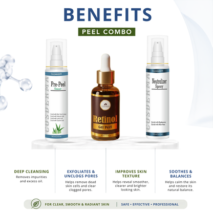 Cosderma Retinol Peel Combo – Pre Peel Cleanser, Retinol Gel Peel & Neutralizer Spray for Anti-Aging, Fine Lines & Skin Renewal