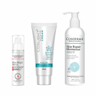 Cosderma Skin Brightening Combo – Skin Brightening Serum, Coslight Advance Cream & Skin Repair Moisturizer for Pigmentation, Uneven Tone & Radiant Glow