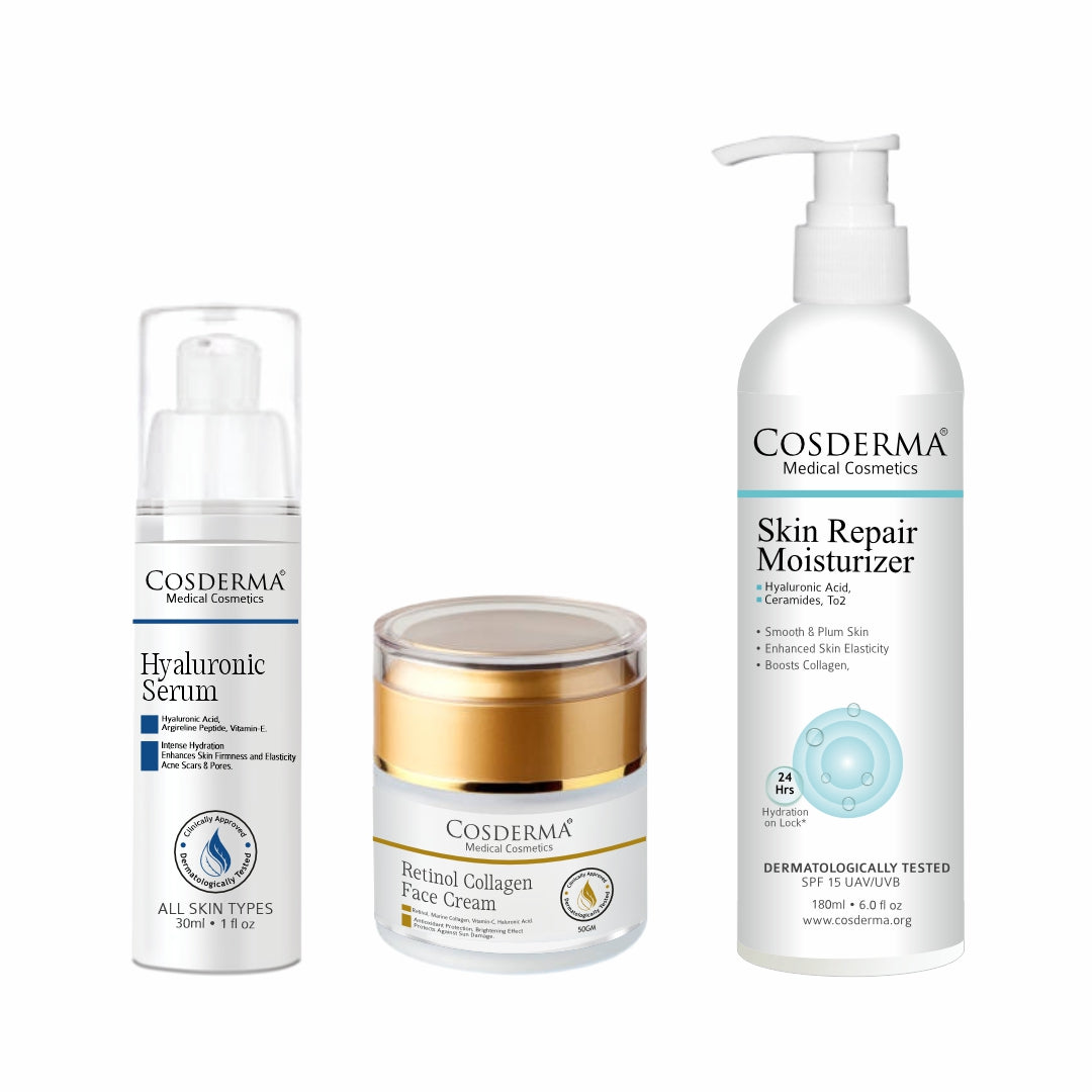 Cosderma Anti-Aging & Hydration Repair Combo – Hyaluronic Serum, Retinol Collagen Face Cream & Skin Repair Moisturizer for Firm, Youthful & Radiant Skin