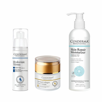 Cosderma Anti-Aging & Hydration Repair Combo – Hyaluronic Serum, Retinol Collagen Face Cream & Skin Repair Moisturizer for Firm, Youthful & Radiant Skin