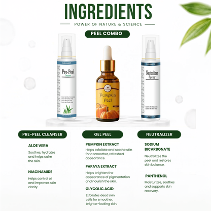 Cosderma Pumpkin Peel Combo – Pre Peel Cleanser, Pumpkin Peel & Neutralizer Spray for Glow, Brightening & Skin Renewal