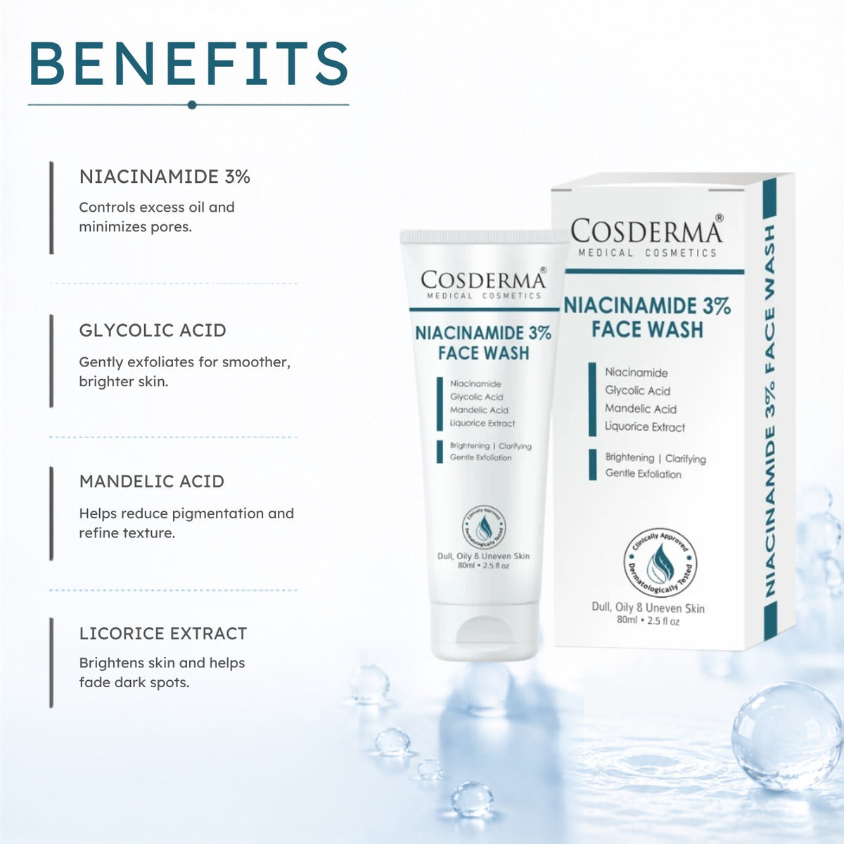 Cosderma Niacinamide 3% Face Wash – Brightening & Oil-Control Cleanser for Clear, Even-Toned Skin