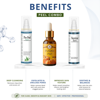 Cosderma Pumpkin Peel Combo – Pre Peel Cleanser, Pumpkin Peel & Neutralizer Spray for Glow, Brightening & Skin Renewal