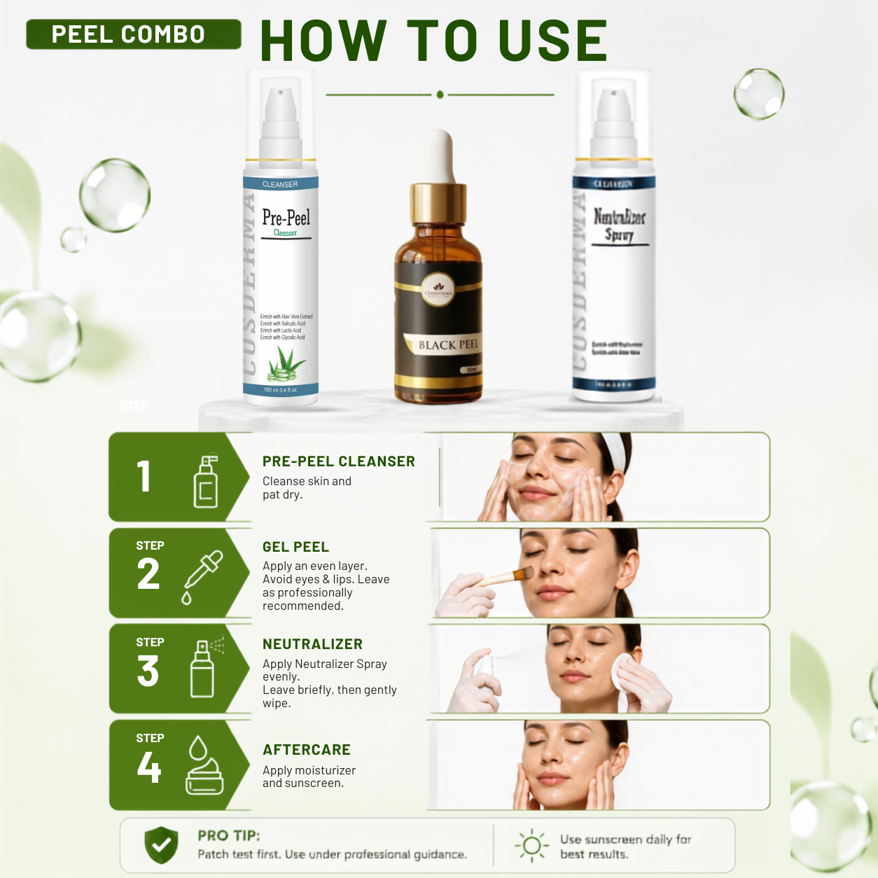 Cosderma Black Peel Combo – Pre Peel Cleanser, Black Gel Peel & Neutralizer Spray for Acne, Pigmentation & Skin Rejuvenation