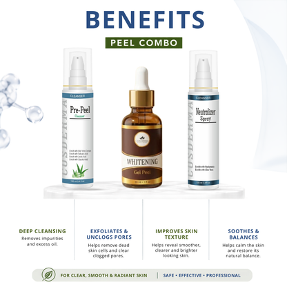 Cosderma Whitening Peel Combo – Pre Peel Cleanser, Whitening Gel Peel & Neutralizer Spray