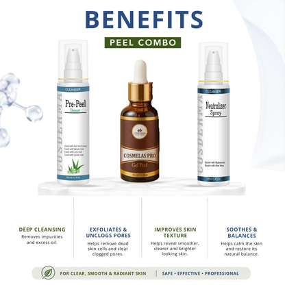 Cosderma Cosmelas Pro Peel Combo – Pre Peel Cleanser, Cosmelas Pro Peel & Neutralizer Spray for Melasma, Pigmentation & Brightening