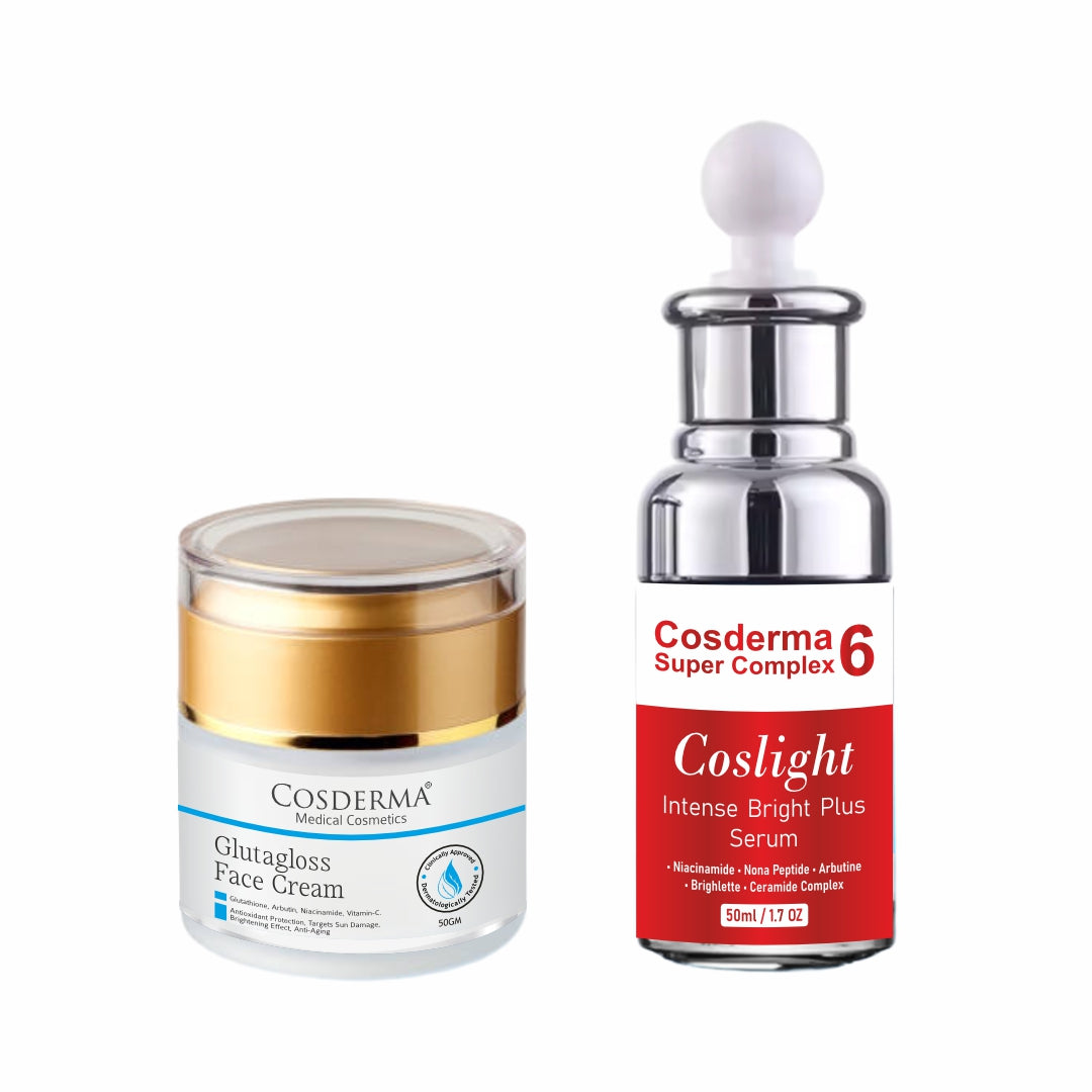Cosderma Advanced Skin Brightening & Glow Combo – Super Complex 6 Serum & Glutagloss Face Cream for Radiant, Even-Toned & Luminous Skin