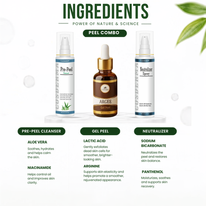 Cosderma Argee Peel Combo – Pre Peel Cleanser, Argee Gel Peel & Neutralizer Spray for Anti-Aging, Firming & Brightening Treatment