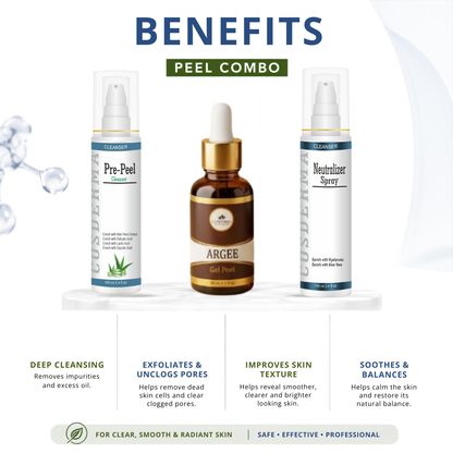 Cosderma Argee Peel Combo – Pre Peel Cleanser, Argee Gel Peel & Neutralizer Spray for Anti-Aging, Firming & Brightening Treatment